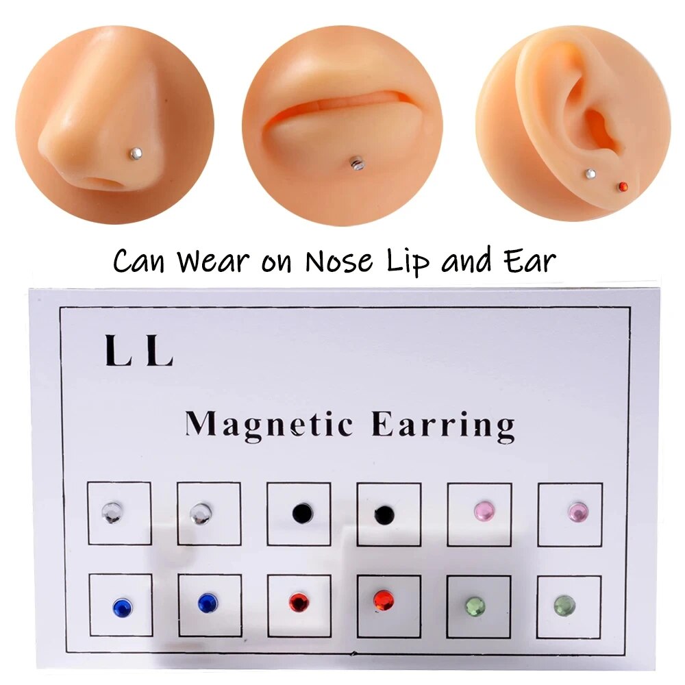 Body Jewelry Earrings - 12 uds/tarjeta tramposo falso imán no